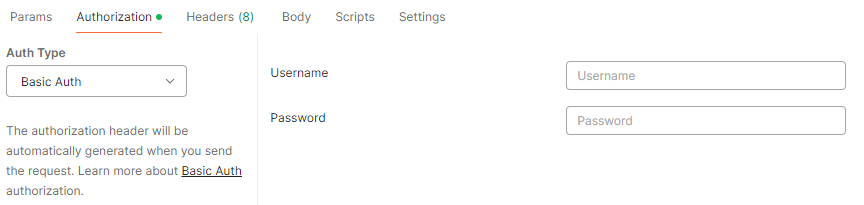 Authentication settings in Postman